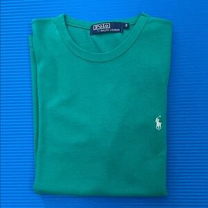 Polo by Ralph Lauren Soft Cotton Emerald Tee with logo in yellow.